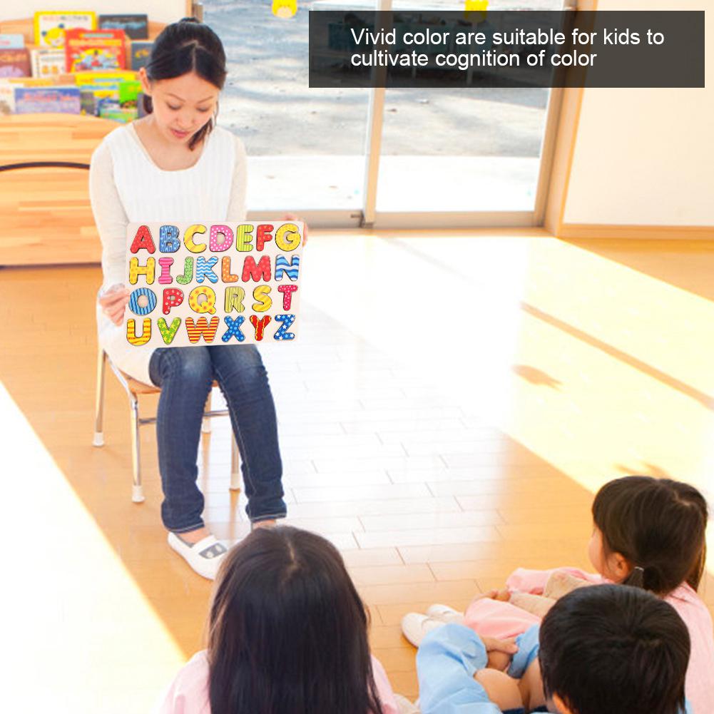 Puzzle din Lemn pentru Copii Set Placă de Prindere cu Mâna Educativ Jucărie Desen Animat Cadou (Alfabet)