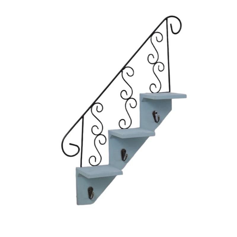 Wrought Iron Wall-Mounted Shelving Unit with Hooks