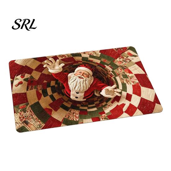 Anti Slip Kitchen Floor Runner 3D Christmas Entrance Rug, Santa Claus Snowman Mat, Non-slip Soft Crystal Velvet Mat Festive Rug for Front Door