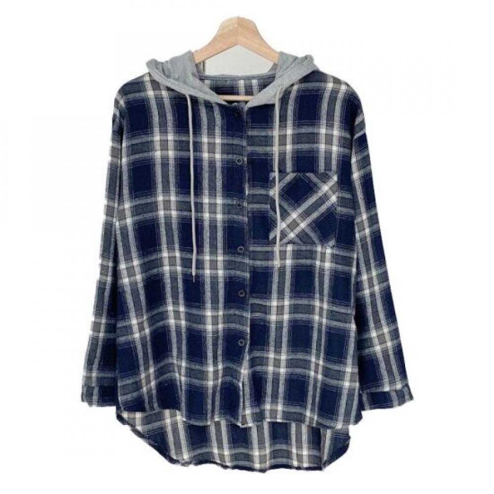 From Heart Women Loose Fit Check Hooded Oversized Shirt