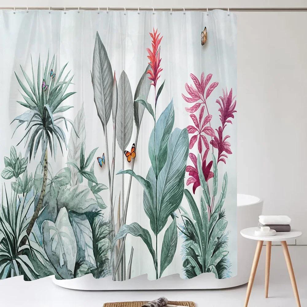 Kolorowe piękne świeże kwiaty zasłona prysznicowa łazienka wodoodporny poliester motyl 3D drukuj zasłony do łazienki prysznic