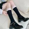 Japanese Style Lolita White/Black Mid-Tube Socks With Bow And Lace