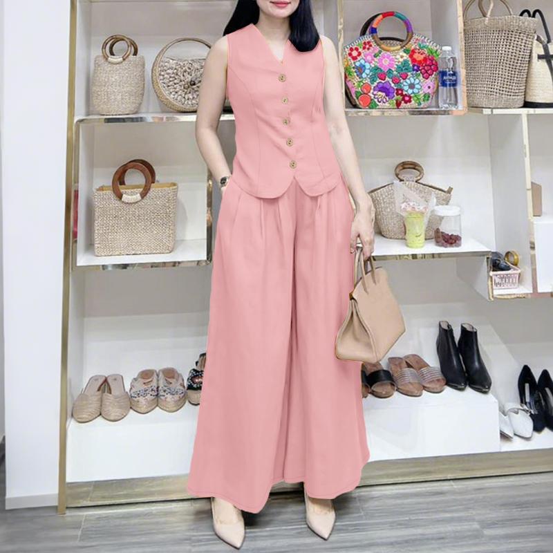 ZANZEA Seturi de două piese casual de vară pentru femei, bluze și pantaloni