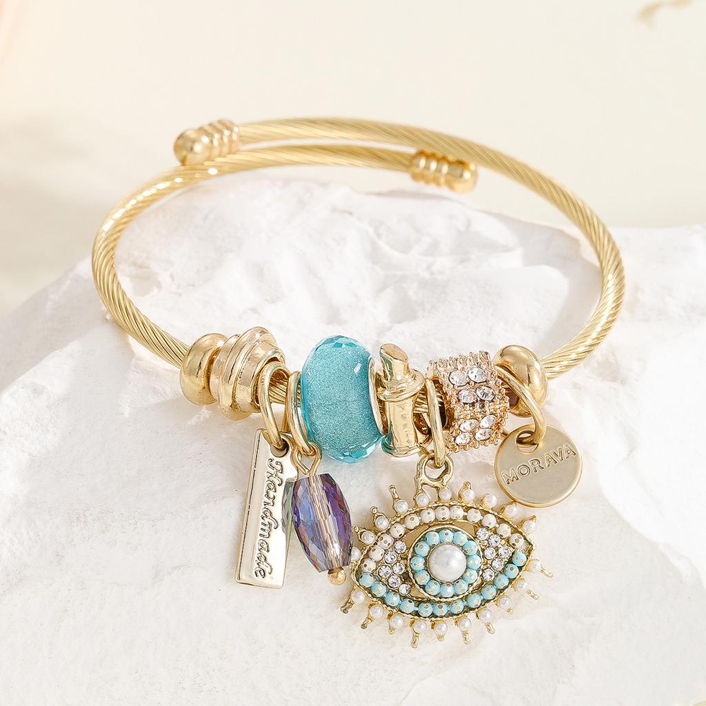 DIY Gold Stainless Steel Bracelet Exquisite Oil Drip Pendant Alloy Adjustable Couple Bracelet
