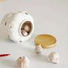1pc Ceramic Garlic Keeper With Bamboo Lid, Hollow Design Jar, Ventilated Kitchen Storage And Decor, Ceramic Garlic Container