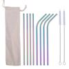 10 Pcs Metal Reusable 304 Stainless Steel Straws Straight Bent Drinking Straw with Case Cleaning Bru