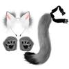 Fluffy Animal Ears Headband With Tail Gloves Set Halloween Party Cosplay Costume Accessory