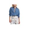 Levis Solid Color Loose Fit Square Neck Denim Long Sleeve Shirt Women shirts Blue A7244-0006