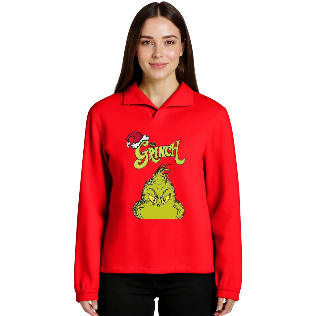 Women's Stand-up Collar Long-sleeved Pullover Top, Christmas Print Sports Top