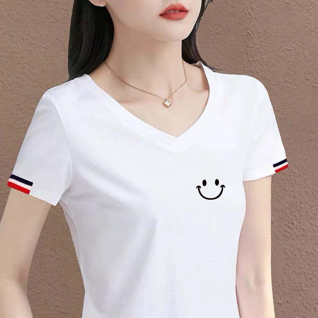 2026 New Arrival Women's White V-Neck Heart Embroidered Casual Top