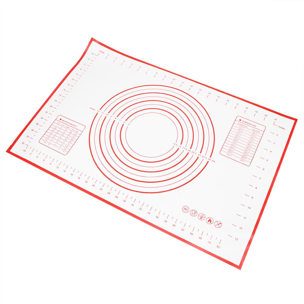 Kitchen Baking Tools Non-Stick Silicone Rolling Kneading Dough Mat with Scales for Home Use(Red