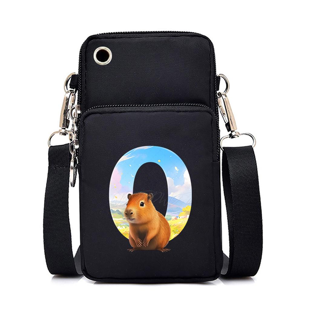 Letter Print Black Messenger Bag Casual Portable Mobile Phone Bag