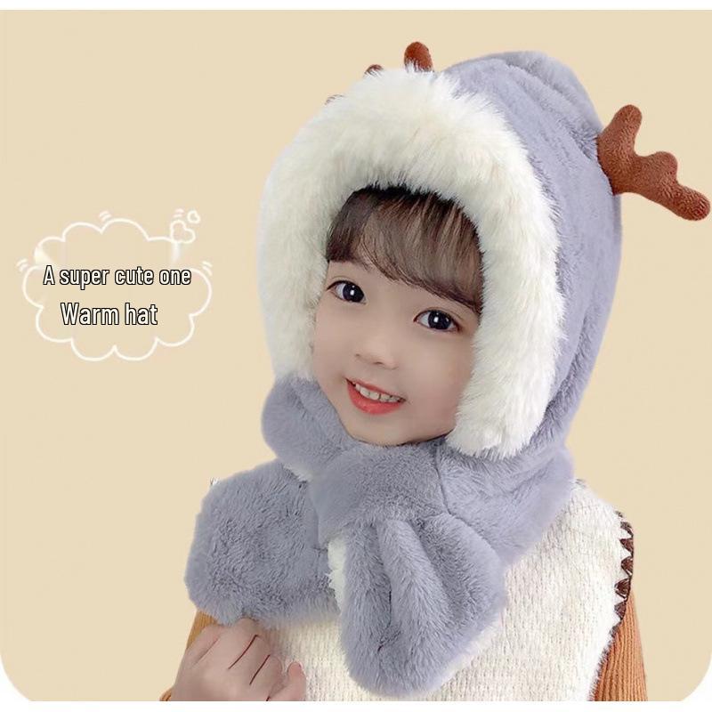 

Children s Winter Hat & Scarf Set - Cute Animal Design, Thickened, Warm, Windproof, Ear Protection for Boys & Girls