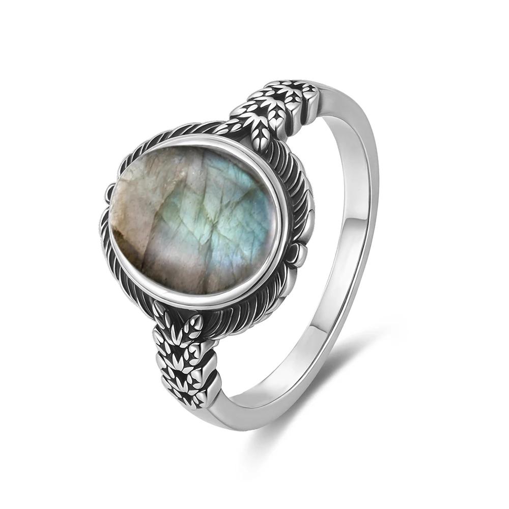 Vintage S Sterling Silver Natural Moonstone Ring Oval 8*10MM Simple Black Twists Ring Party Gifts Fine Jewelry For Women Men