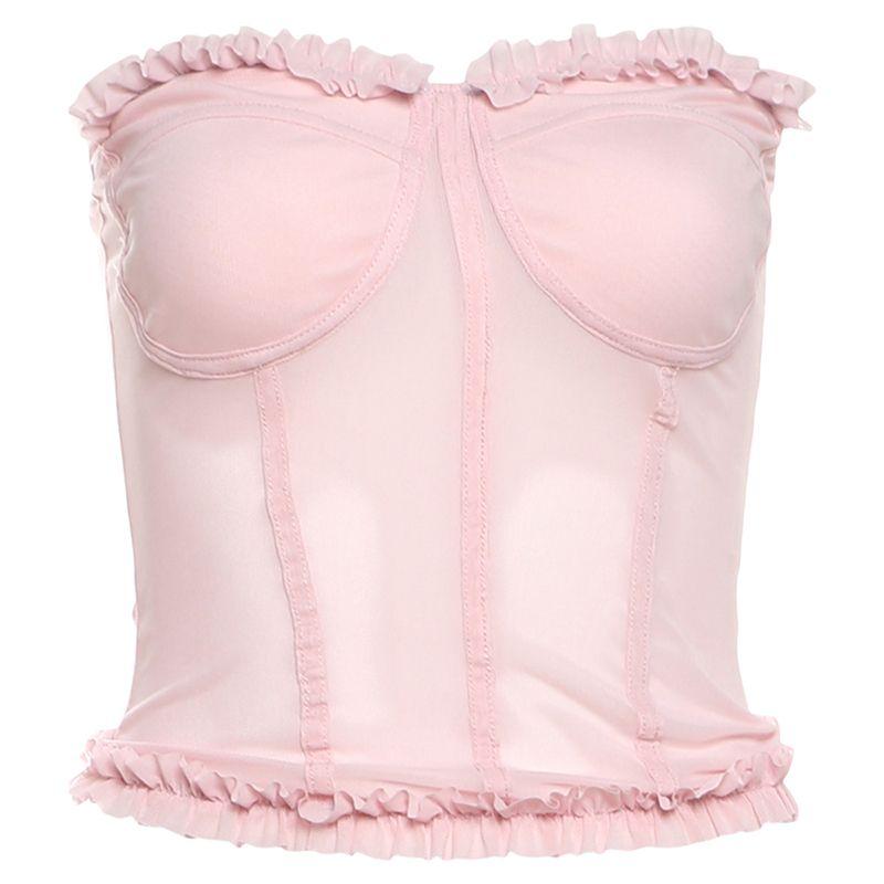 

# Sisjuly# Bangkok Street Sweet Cool Girl Pink Cute Stringy Selvedge Silm Tube Top Female Wild Vest Pink L