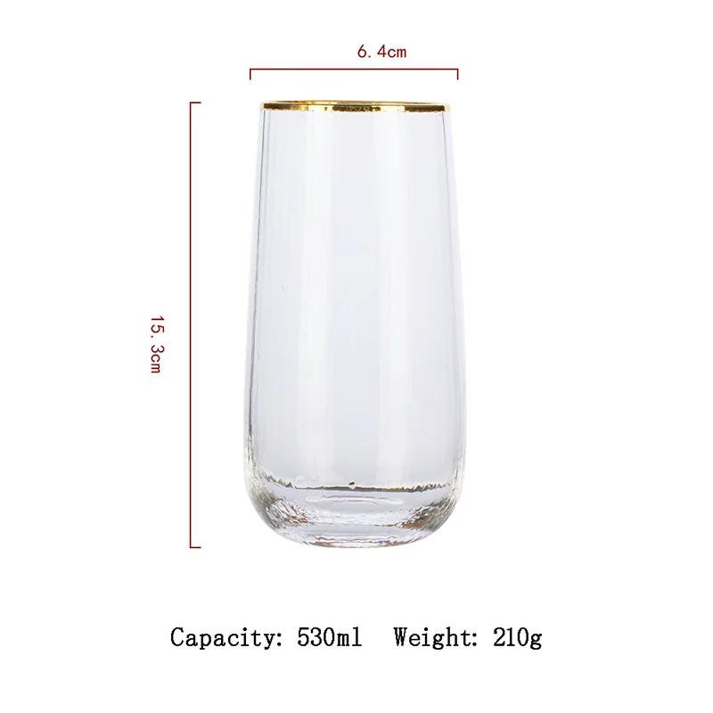 Golden Edge Vertical Striped Wine Glass Wedding Crystal Glass Goblet Champagne Glasses Transparent Vodka Whiskey Cup Beer Glass