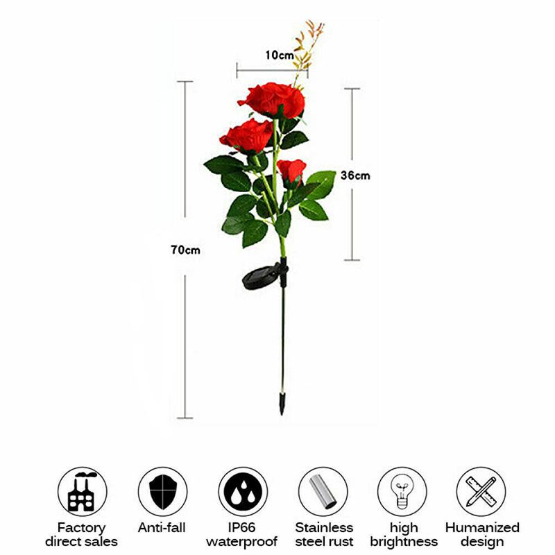 2pcs LED Solar Power Rose Flower Stake Lights Outdoor Garden Luminous Lamps