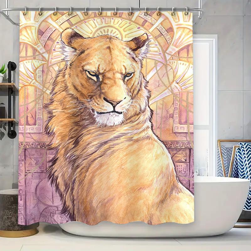 Luxury Lion Printed Shower Curtain Waterproof Fabric For Bathroom Decor Home Decoration Ideas Multicolor Customizable Size Avail