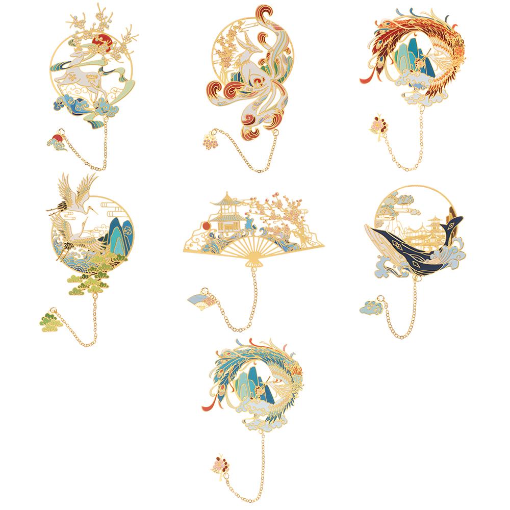 Office Supplies Chinese style Metal Pendant Retro Pagination Mark Brass Bookmark Painted Book Clip