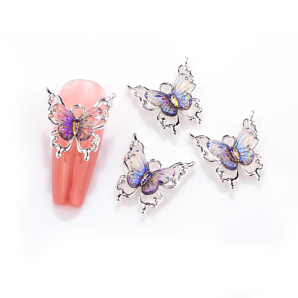 10pcs Butterflies Nail Decoration Shiny Stereoscopic Nail Charm Art 3D Stereoscopic Visual Effect Gradient Iridescent Butterflie