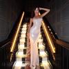 European and American women's clothing new nightclub fashionable and sexy pearlescent ironing silver slim temperament suspender dress hip skirt