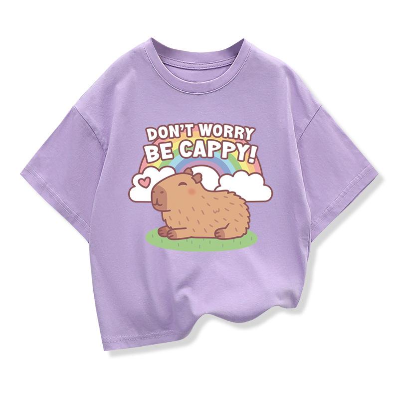 

Хлопковая футболка для девочек Капибара Детская одежда Футболки Летняя принтованная мультяшная футболка с коротким рукавом Детские базовые свободные топы с круглым вырезом 140