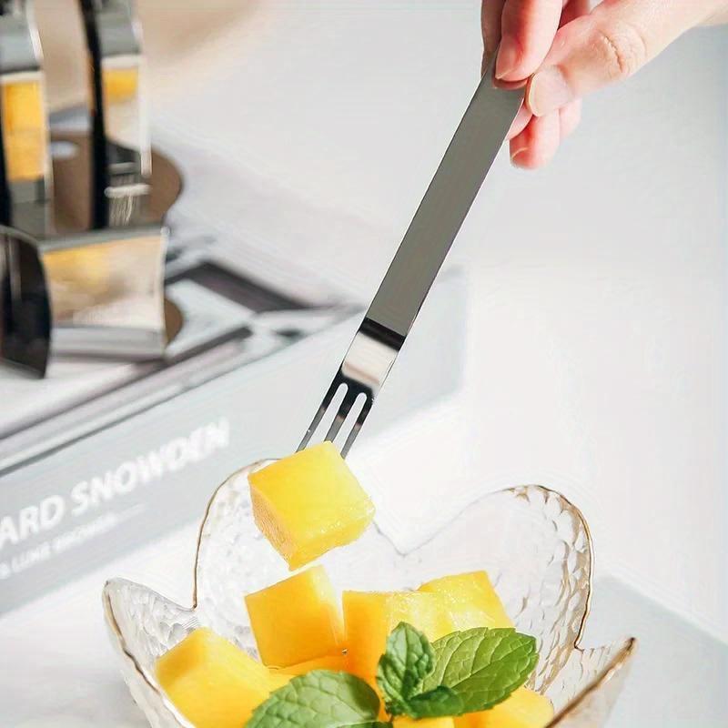 6Pcs/Set Fruit Fork with Stand Stainless Steel Coffee Tea Fork Set Cake Dessert Mini Fork Party Cutlery.