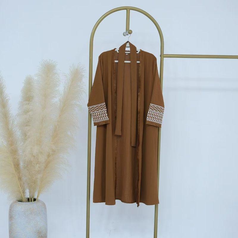 

New Middle East Solid Embroidered Tassel Cardigan Robe Dress Cardigan Robe Long Dress Coffee (children) S/110
