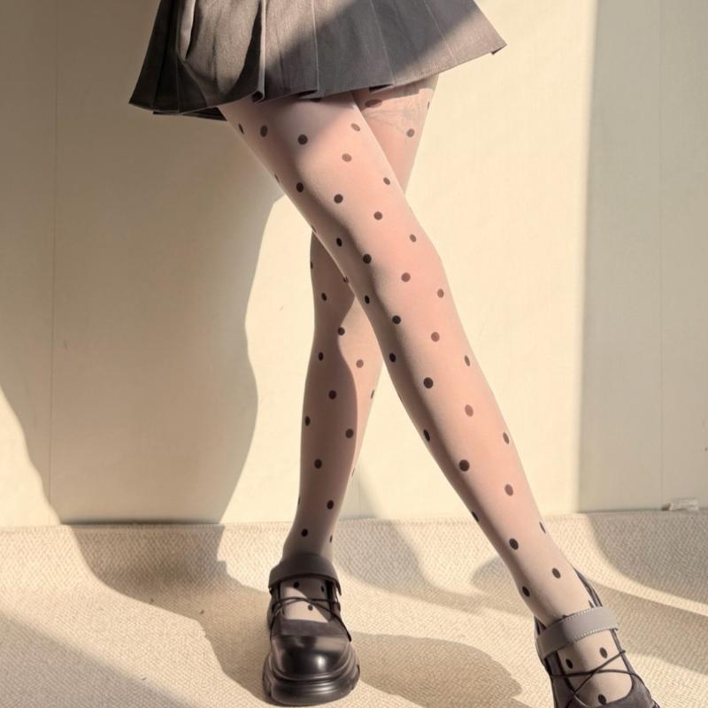 Vintage Ultra-Dünne Schlankmachende Gepunktete Strümpfe Schwarze Polka Dot Transparente Leggings Jk Spicy Girl Sexy Strumpfhosen