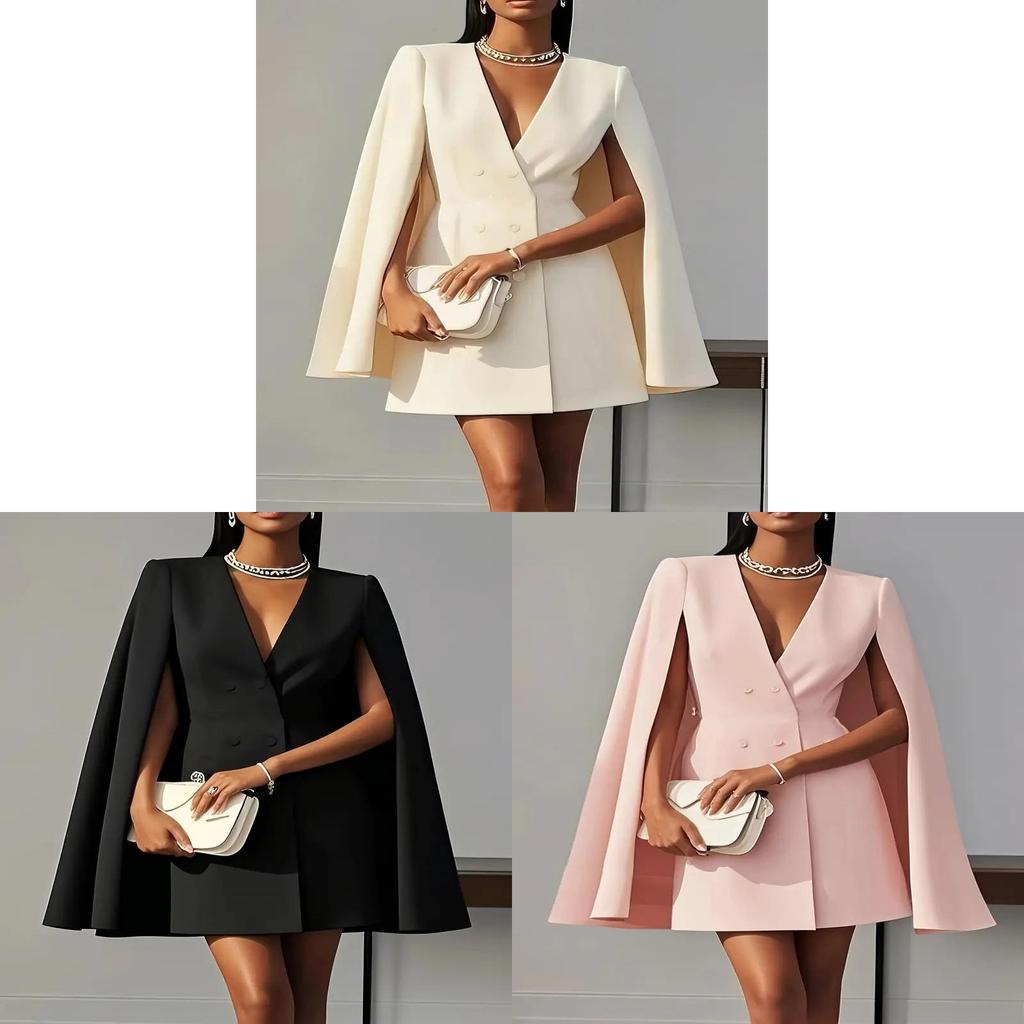 Elegant Polyester Spliced Short Dress With Vneck For Office Wear