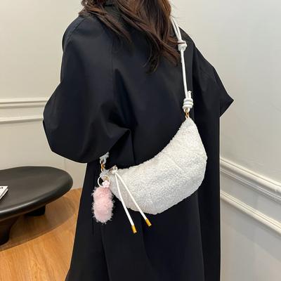 Autumn and Winter New Lamb Wool Color Matching Half-moon Bag Fluffy Underarm Bag Women's Lazy Wind Dumpling Shoulder Bag