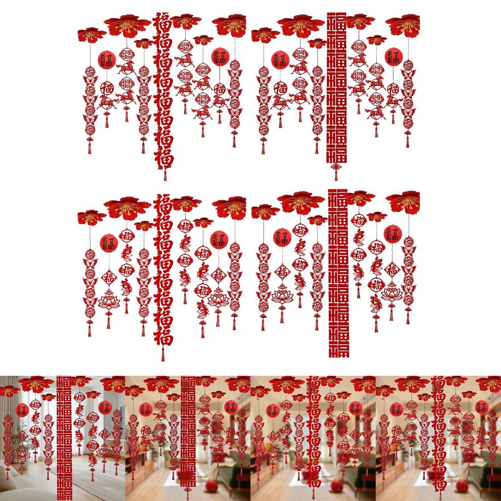 Festive Felt Ceiling Decoration Chinese New Year Hanging Fu Ornament Red Tassel Lucky Horse for Event and Room Decor