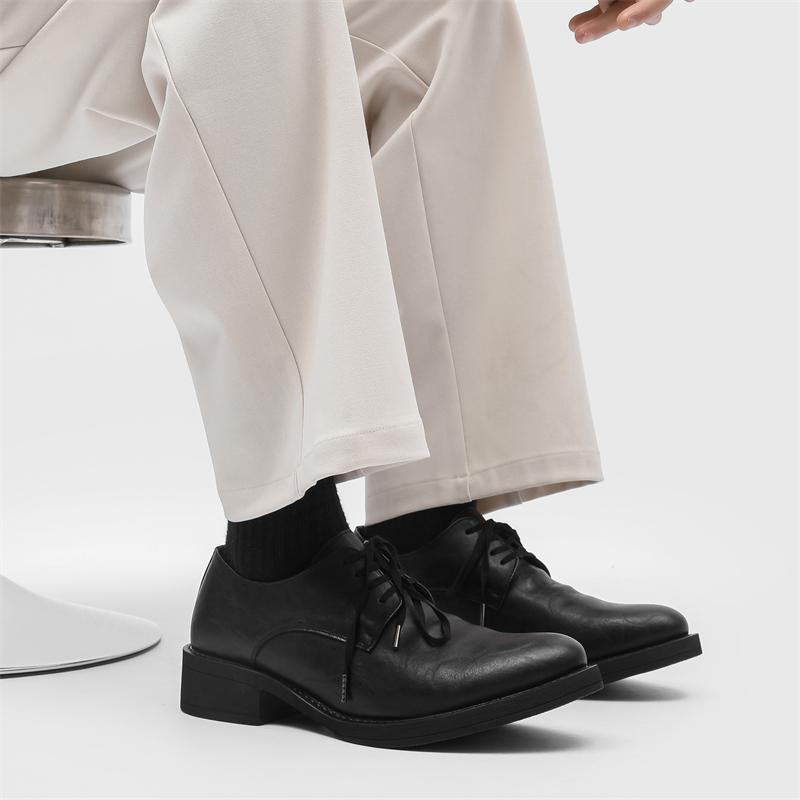Fashion Men's Square Head Dress Shoes 2025 New Arrival Men's Thick Soled Oxford Male Leather Thick Soled Shoes Men's Derby Casual Shoes