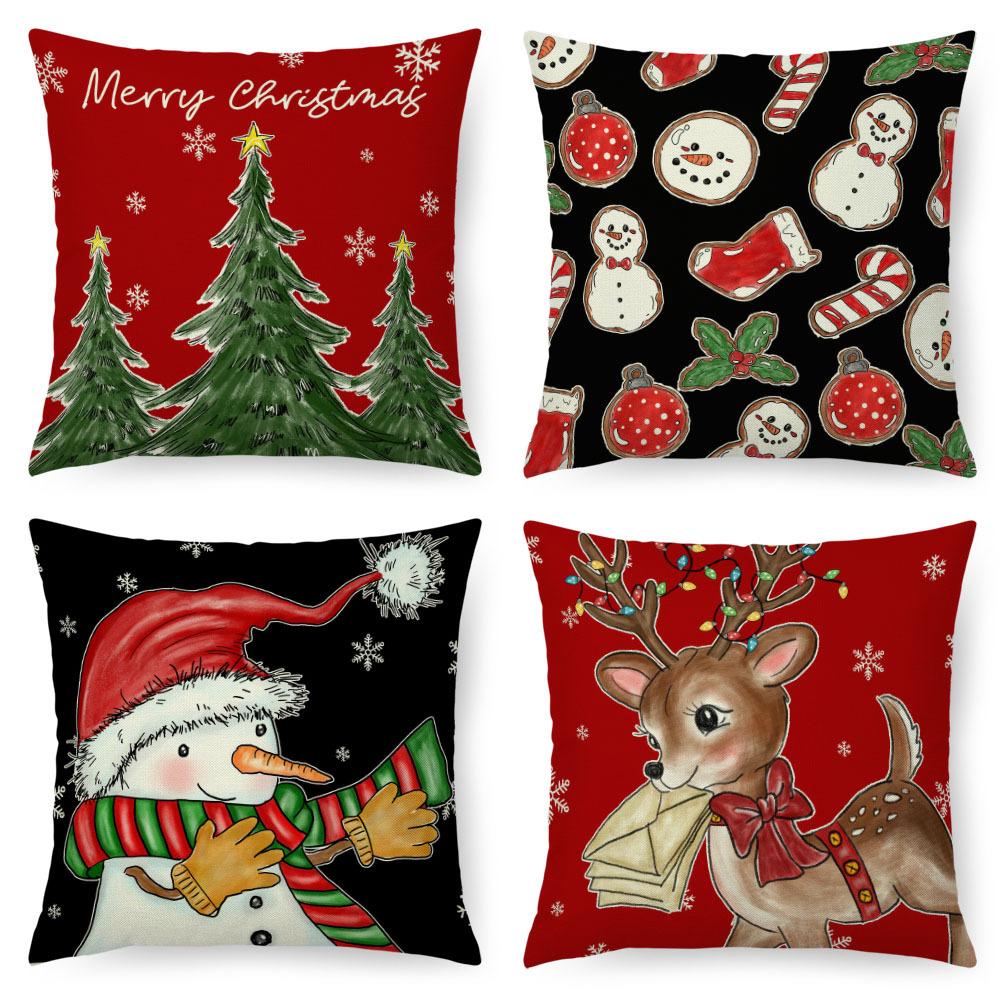 Christmas Imitation Linen Pillow Case Home Decoration Pillow Four-piece Set Sofa Cushion Cover Bedroom Pillow