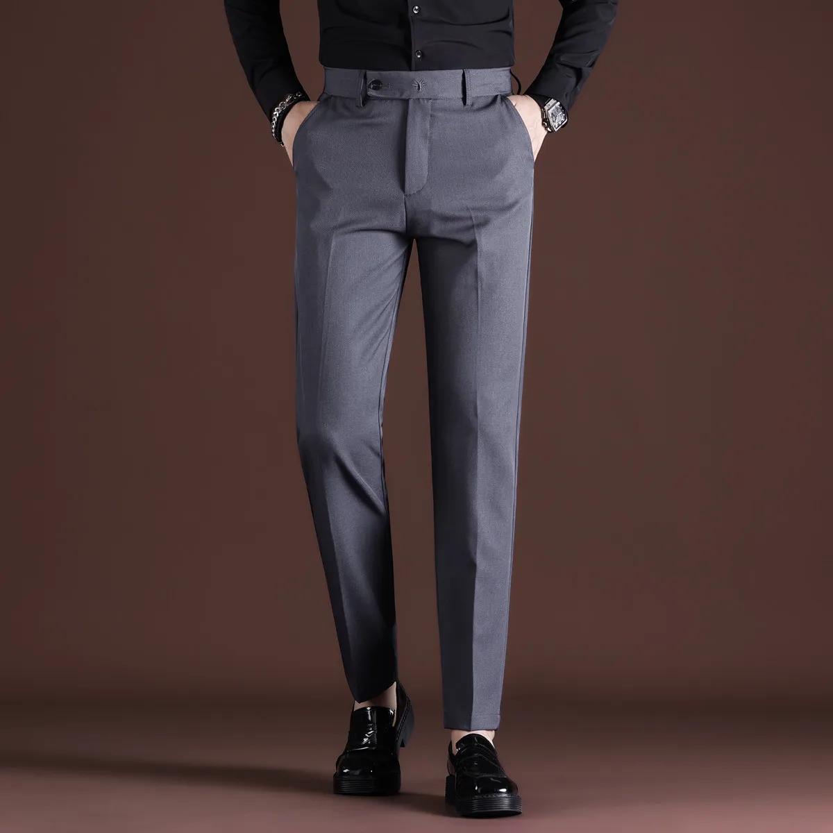 

Мужские стрейчевые однотонные черные брюки в стиле смарт-кэжуал, мужские брюки для офиса, быстросохнущие брюки для костюма, новые весенне-осенние корейские прямые брюки 31 серый