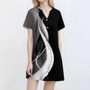 Women's Fashion Casual V-neck Short Sleeve Button Retro Color Block Splicing Print Dress