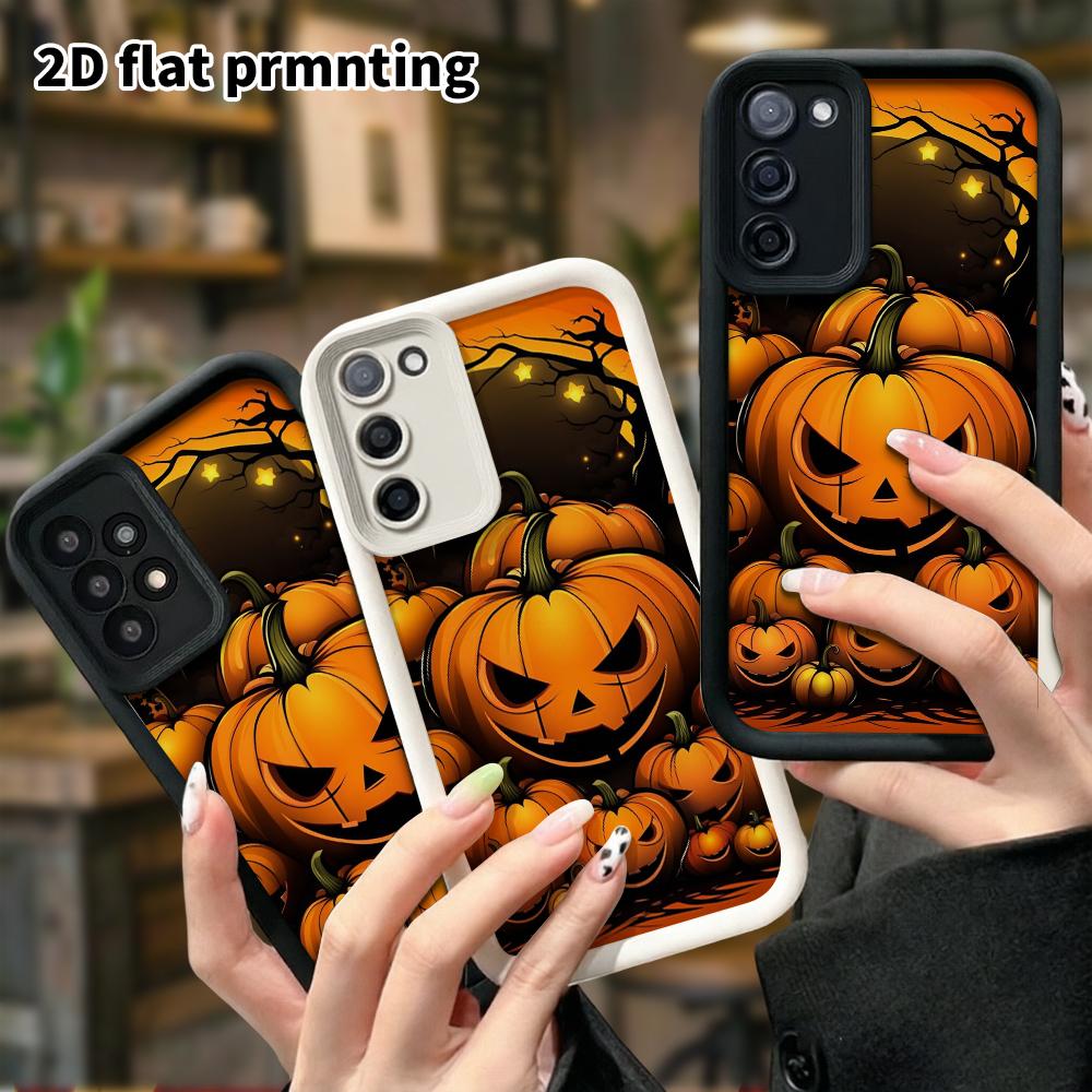 Phone Case: 2D Flat Samsung Galaxy A34 A35 M05 M06 S20 S22 S21 FE Plus 5G Step Protection Case, Pumpkin Lamp, Christmas and Halloween Gift