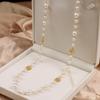 Double Layer Long Necklace for Women Camellia Pearl & Rose Flower Maxi Sweater Chain Plastic Beads Jewelry