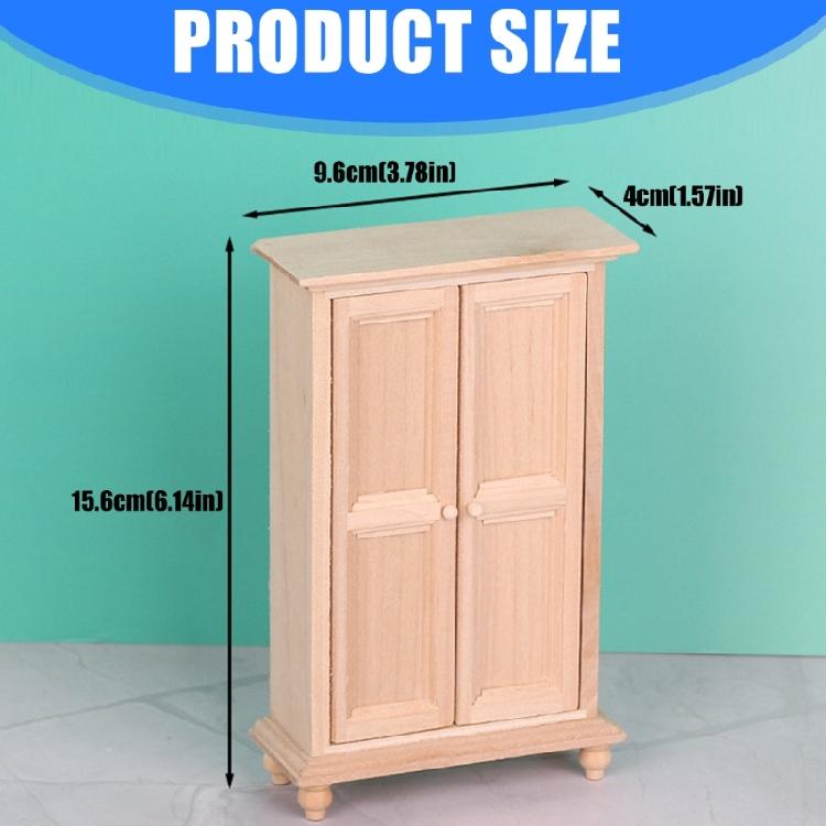 Detailed 1/12 Doll House Furniture Unpainted Wood Wardrobe Model With Functional Double Door for Kids Pretend Play Game