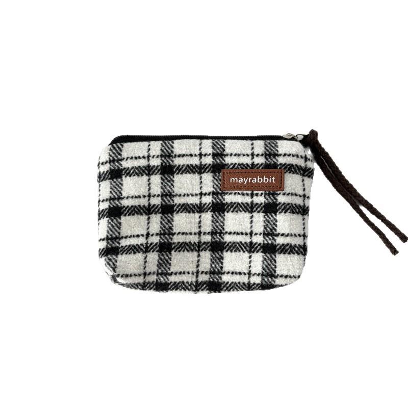 British Style Plaid Wool Coin Purse - Retro Mini Clutch
