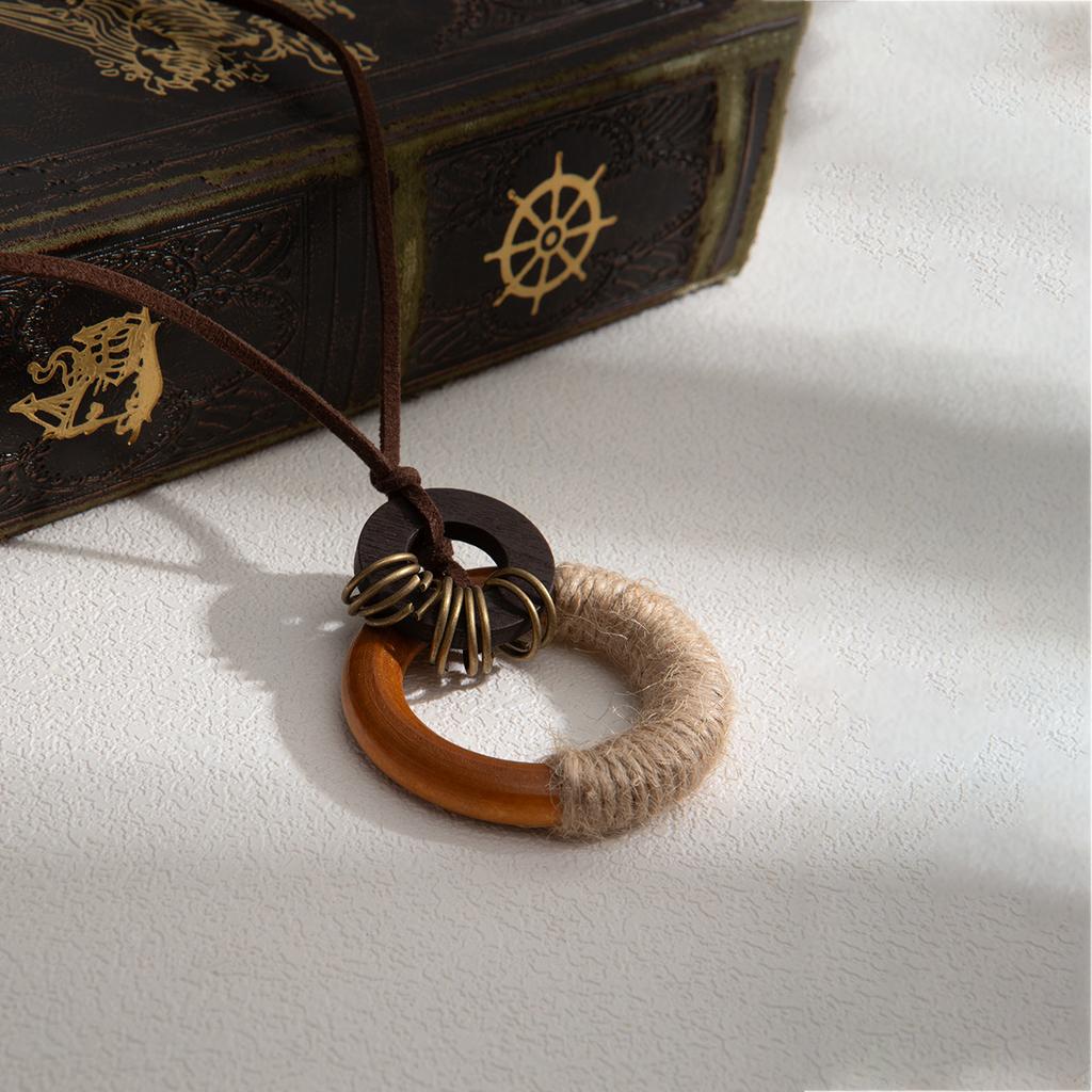 National Style Zen Woven Rope Round Pendant Necklace, Autumn And Winter Retro Bohemian National Style Long Sweater Chain