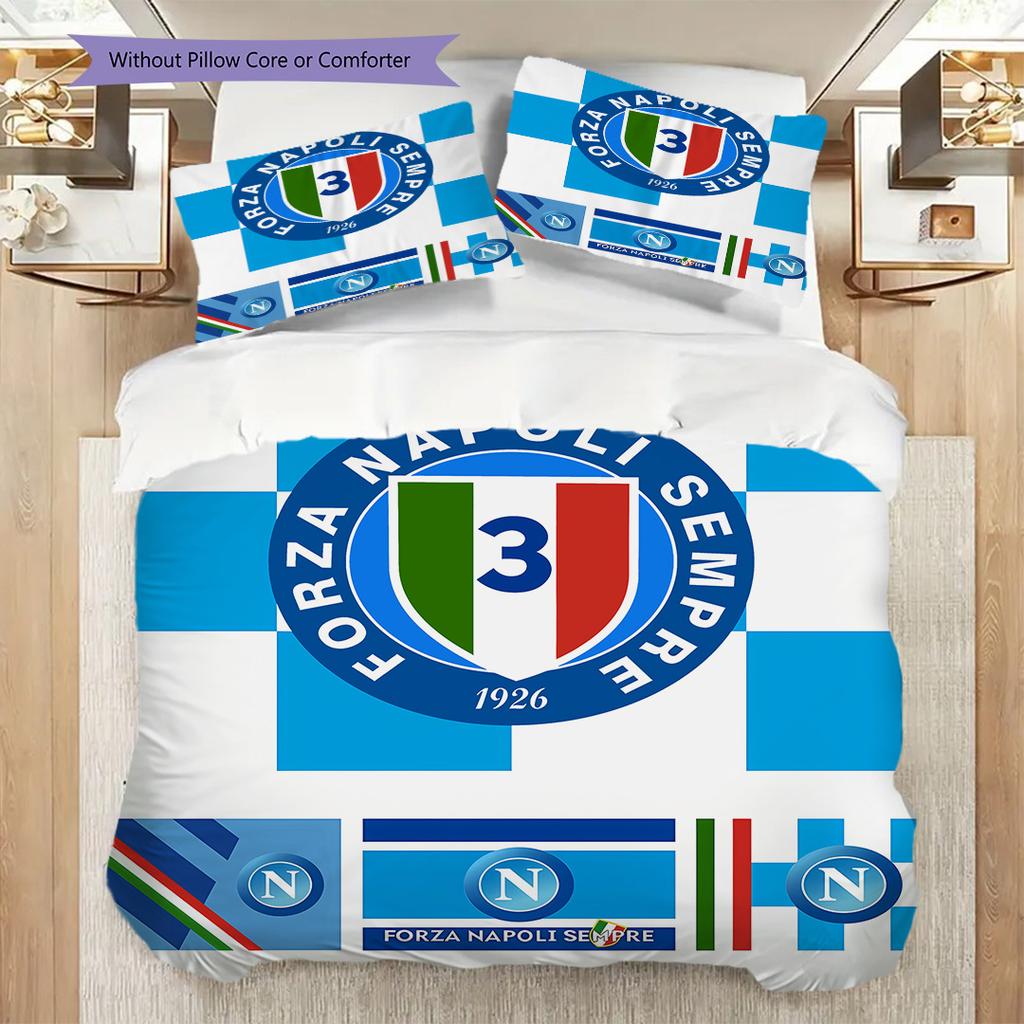 SSC Neapol Vzor Povlečení Sada Prošívaných Dek Quilt Cover Povlak na Polštář Domácí Dekorace Dárek k Narozeninám (1 * povlak na peřinu + 2 * povlak na polštář, bez jádra)