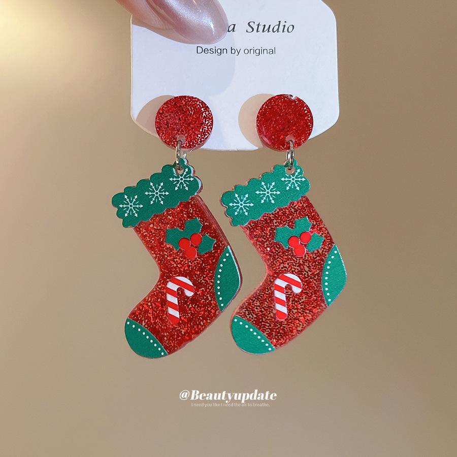 Silver Needle Acrylic Snowman & Star Christmas Earrings for Women - Elegant Festive Jewelry