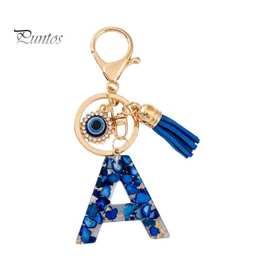 Durable Keychain Charm Blue Series Pendant, Initial Letter Key Chain with Eyes Keyring Tassel Design, A-Z Holder for Bags Backpacks Cars Accessories