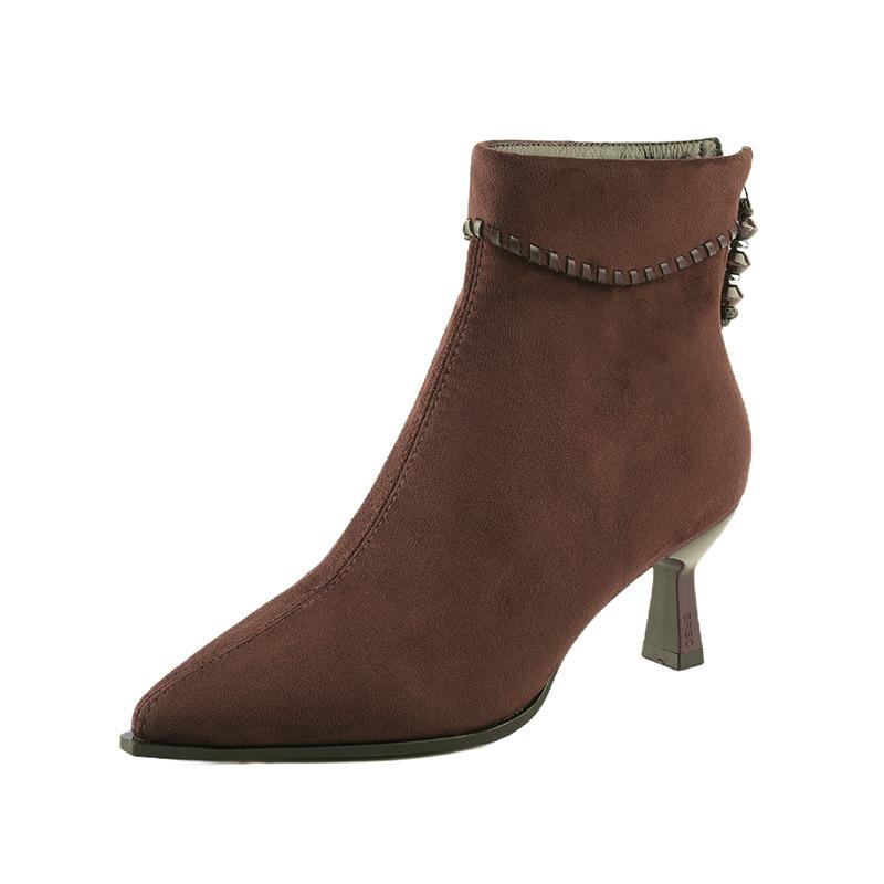 French pointed suede stiletto short boots women's 2025 autumn new single boots elastic fashion thin boots medium heel Martin boots