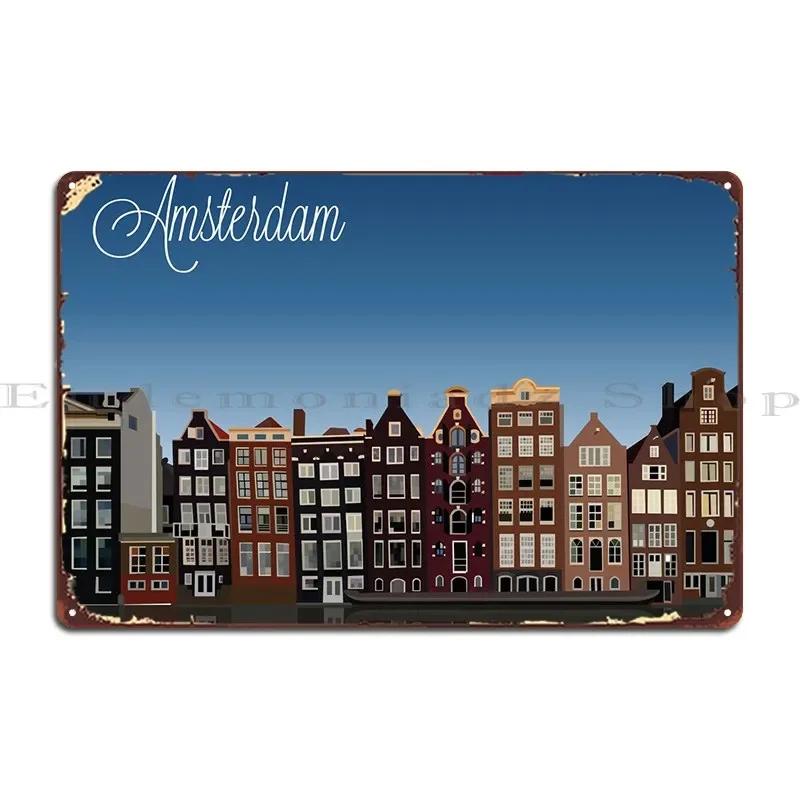 Amsterdam Illustration Metal Sign Club Printed Party Painting Living Room Tin Sign Poster 20x30cm(7.8x11.8inch)