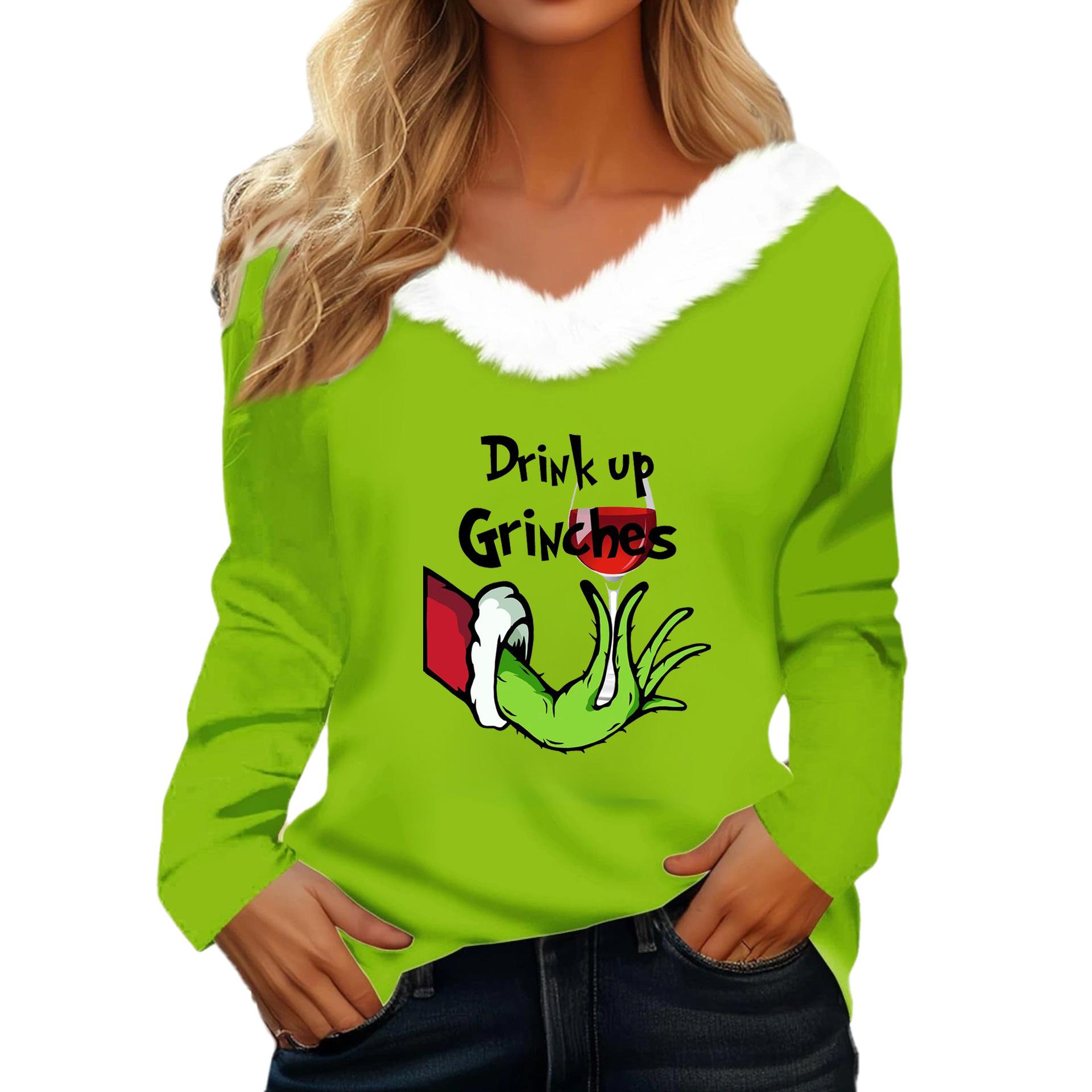 

Рождественское украшение Женская футболка Футболка Рождественская рубашка Длинный рукав Вечеринка Рождество Флис Воротник V-образный вырез Топ XL