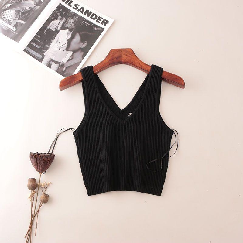 American Fashion Brand Double V Neck Rib Camisole Summer Sleeveless Fashion Fashion Solid Color Outerwear Knitting Tops