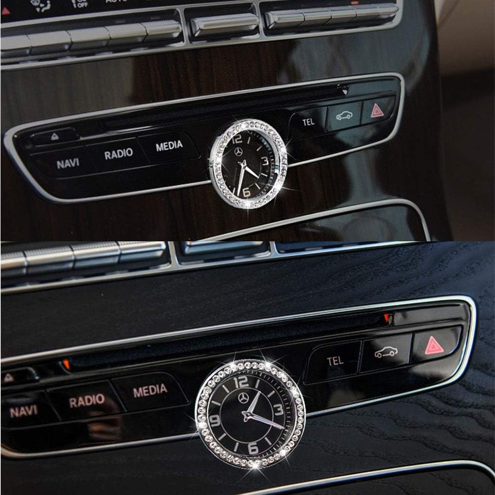 Pursuestar Bling Crystal Silver Car Central Console Round Clock Decoration Ring Cover Decals Trim for Mercedes Benz C E S GLC Class W213 E200 E300