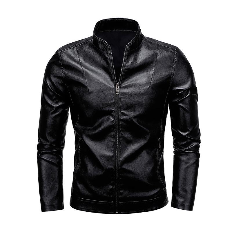 Men's Autumn New Stand Collar Men's Motorcycle Leather Jacket Washed PU Leather Jacket Top